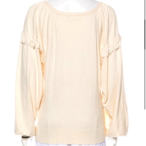 NWOT Ulla Johnson Cashmere Blend Sweater Oversized Fringe Trim Ivory Sz P (XS) - Picture 2 of 5